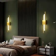 Arandela LED Linear Dourada - 2 Peças 3 Cores Bivolt Decorativa para Sala e Quarto