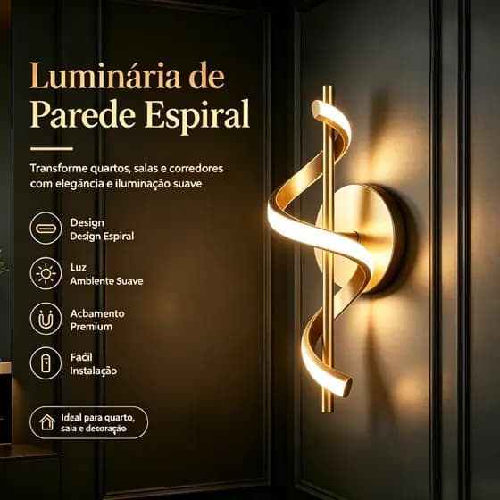 Arandela LED Espiral Estilo Nórdico Luz Suave Bivolt 110V-220V Ideal para Quarto Sala e Corredor