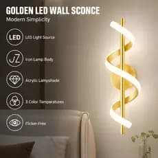 Arandela LED Espiral 3 Temperaturas de Cor Luz Suave e Amigável aos Olhos  Bivolt 110V-220V Ideal para Quarto e Sala
