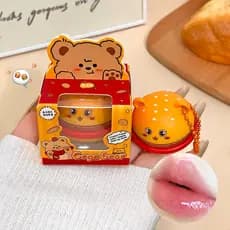 Brilho labial sólido Gege Bear Crystal Jelly com efeito de fixação de cor, brilho labial com pingente de urso fofo estil