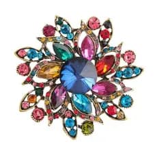 Broche de colarinho elegante de peça única, estilo retrô exagerado, broche de cristal colorido, acessório feminino.