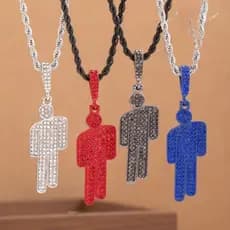 Pingente em forma de uma pequena figura, colar de luxo moderno, incrustado com strass, com design de cabeça inclinada em