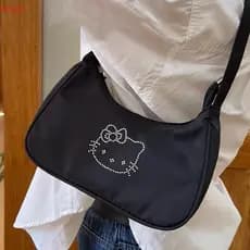 Nova Bolsa de Axila de Diamante Hello Kitty da Moda, Duas Bolsas de Compras de Gato KT Kawaii com Laser, Bola Preta