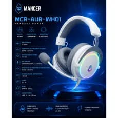 Headset Gamer Mancer Aura, Rainbow, Drivers 50mm, Branco, MCR-AUR-WH01