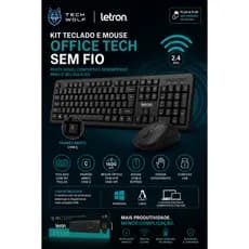 Kit Teclado E Mouse Office Tech Sem Fio Óptico Preto Letron