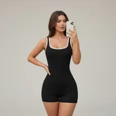 Macaquinho Feminino Premium Canelado Anarruga Modelador Moda Fitness Treino Academia