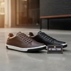 Kit 2 Tênis Masculino Sapatenis Em Couro Casual Social Confortável Macio Leve Sola Blaqueada Costurada Em Promoção