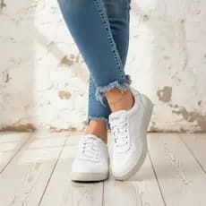Tênis  Feminino Branco Confórtavel em Couro Legítimo Casual