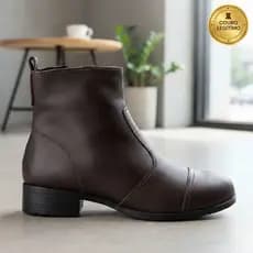 Bota em Couro Legítimo com Zíper Lateral Confortável Resistente Para o Dia a Dia