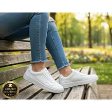 Tenis Feminino Branco Casual Couro Legitimo Confortável Leve Para o Dia a Dia Lançamento