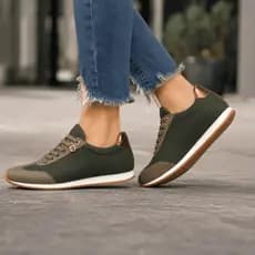 Tênis Feminino Em Knit Com Detalhes em Couro Legítimo Sola Baixa Confortável Lançamento Casual