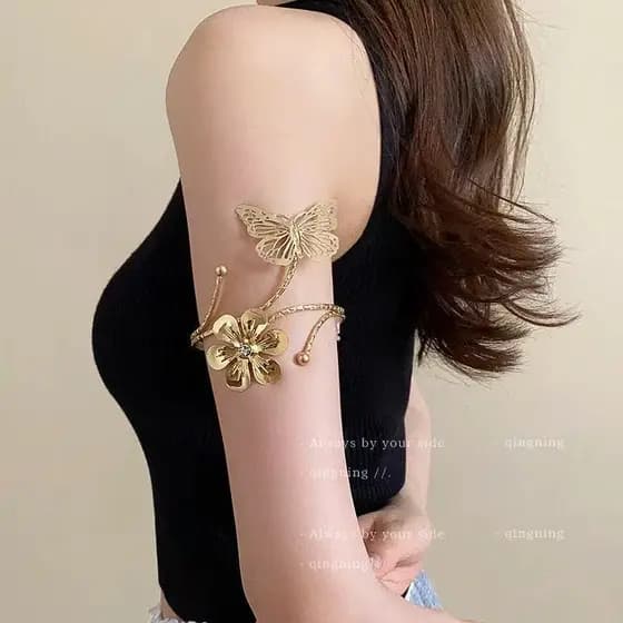 Moda Borboleta Pulseira De Metal Bracelete Dourada para Braço FemininoTemperamento Braçadeira
