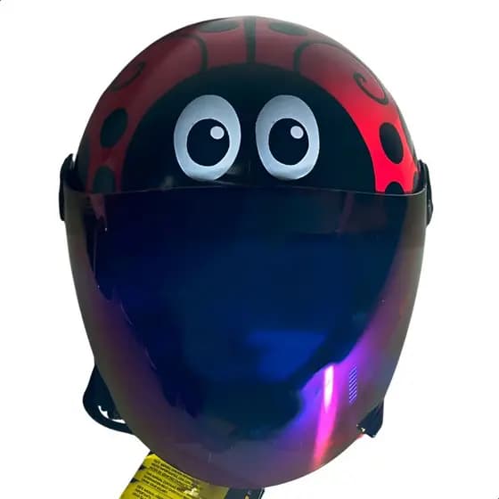 Capacete Liberty New3 Personalizado Joaninha Adulto Vermelho/Preto Viseira Camaleão Leve Confortável