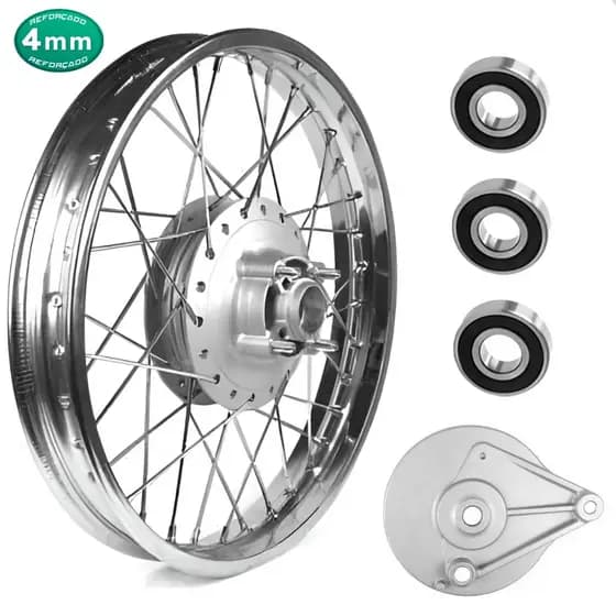 Roda Traseira Raio 4mm Fan 125 09 Á 22 Espelho + Rolamento + Lonas Patins de Freio + Espaçador