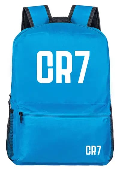 Mochila Escolar CR7 Cristiano Ronaldo Azul Futebol Reforçada Juvenil Menino Infantil Alça Acolchoada