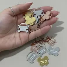 Kit 30 Tags Acrílico Espelhado Personalizada Nome Etiqueta Aplique