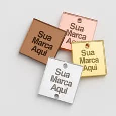 Tag Kit 30 Etiqueta Acrílico Espelhado Personalizada Nome Marca Laser Recorte Furos