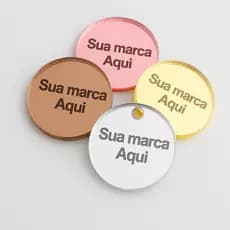 Tag Kit 300 Etiqueta Acrílico Espelhado Personalizada Nome Marca Laser Recorte Furos