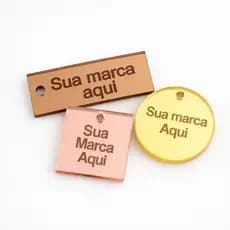 Kit 100 Tag Etiqueta Acrilico Espelhado Personalizado Nome Logo
