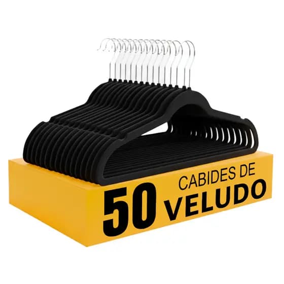 Kit 50 Cabides Veludo Infantil Slim Ultrafino Cor Preto