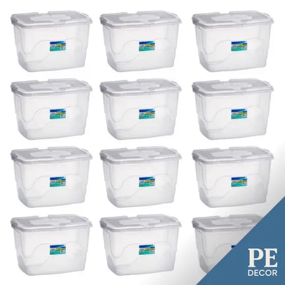Kit Caixas Organizadoras 34L com Trava Transparente Roupas, Brinquedos, Livros e Documentos