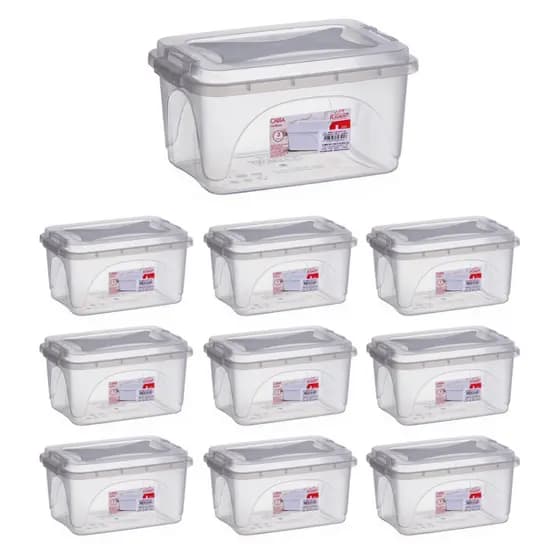 Kit 10 Caixas Organizadoras 3L Transparente Tampa com Trava Multiuso Brinquedos Cabos Livro