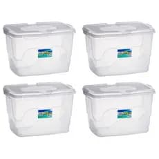 Caixa Organizadora Grande 34L com Tampa Transparente Plástica Container Roupas Livros Brinquedos