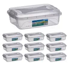 Kit 10 Caixas 1,5L com Tampa Trava Plástico Transparente Cabos Costura Brinquedos Bijuteria Remédios