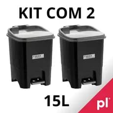 Kit 2 Lixeiras Black Steel Com Pedal 15L Reforçada Lavanderia Banheiro Escritório Cozinha Plástico