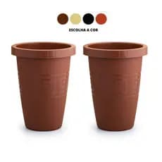 Kit 2 Vasos 21L Decorativos Coluna Plástico Reforçado para Jardim, Varanda e Área Externa Decoração