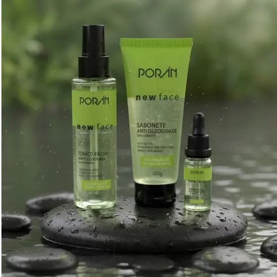 Kit Anti Oleosidade Poran – Sabonete Líquido + Sérum + Tônico Facial