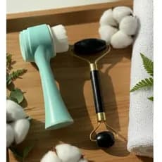 Kit Skin Care Pedra Jade – Escova Martelo + Rolo Facial Massagem Relaxante