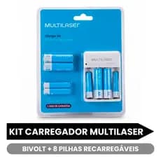 KIT CARREGADOR MULTILASER BIVOLT + 8 PILHAS RECARREGÁVEIS