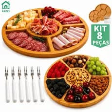 Petisqueira Redonda Frios Queijo Molheira Ramekin Garfinhos Gamela de Madeira Kit 8 Peças ou 1 Unid