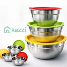 Tigela Bowl Inox com Tampa Porta Mantimentos Potes Herméticos Unitário 18/20/22cm ou Kit 3 c/ Todas