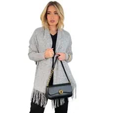 Casaco Poncho Blusa de Frio Lã em Fio Mousse Tricot Premiun Cardigan Tricô