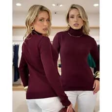 Blusa Cacharrel Feminina em Lã Malha Tricô Blusinha de Frio Gola Alta Cor Marsala