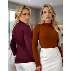 Kit 2 Blusa De Frio Basica Tricot Feminina Segunda Pele Lisa