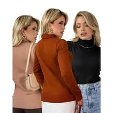 Kit 3 Blusa De Frio Basica Tricô Feminina Segunda Pele Lisa