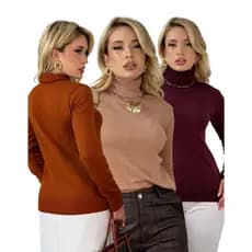 Kit 3 Blusa De Frio Basica Tricot Feminina Manga Longa Lisa