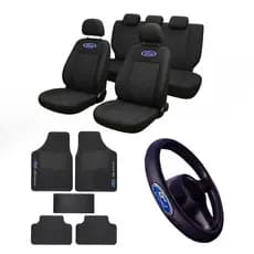 Capa Banco Ford Tecido Original com Tapete e Volante com Logo Ka Fiesta Courier Escort
