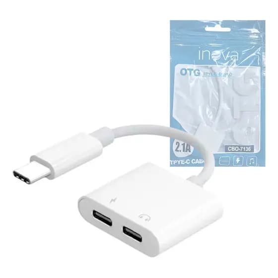Adaptador Otg Tipo- C Para 2 Tipo-c Áudio E Carregador 2.1a