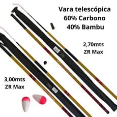 Kit 02 Varas Telescópicas 40% Carbono Bamboo ZR Max 2,70m e 3,00m