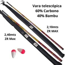 Kit 02 Varas Telescópicas 40% Carbono Bamboo ZR Max 2,10m e 2,40m