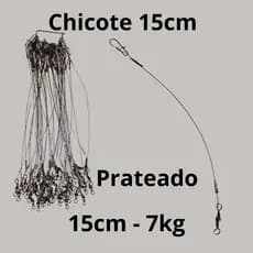 Chicote Pesca Cabo de Aço Encastoado Prateado com Snap e Girador 15cm