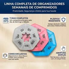 Porta Comprimido com 07 divisórias heptagonal - Organizador de Remédio e Suplemento