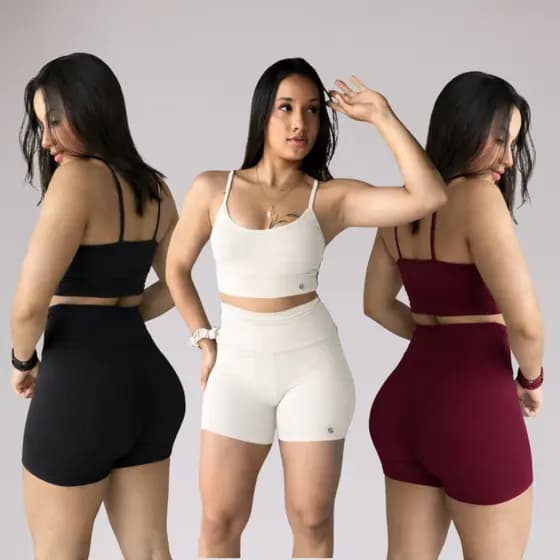 Kit 3 Conjuntos de Academia Feminino Short + Top Zero Transparencia
