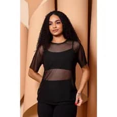 Blusa academia Feminina de Tule com Elastano Secagem Rapida