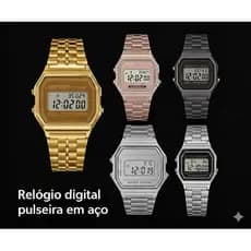 Relógio Digital Retrô Unissex Pulseira em Aço Inox Vintage