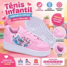 Tênis Infantil Escolar Lilo Stitch Sapatinho Menina Menino 26 ao 33 Super Leve, Macio e Estiloso